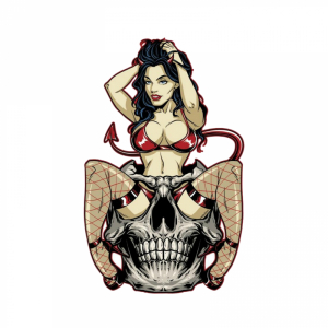 AUTOCOLLANT-STICKER LETHAL THREAT MINI PIN UP DIABLE (60x80mm)
