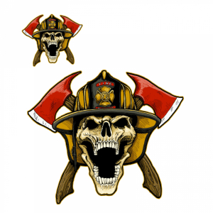AUTOCOLLANT-STICKER LETHAL THREAT MINI FIRE FIGTHER SKULL (60x80mm)