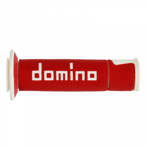 REVETEMENT POIGNEE DOMINO MOTO ON ROAD A450 ROUGE-BLANC OPEN END 120-125mm (PAIRE)