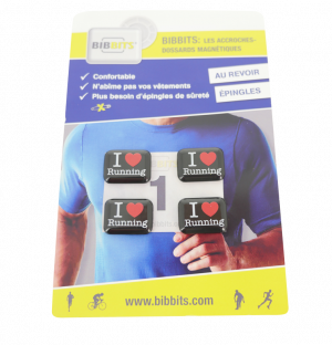 Accroches dossards magnétiques BIBBITS I love Running - BIB.304ARGENT - 8718734870357